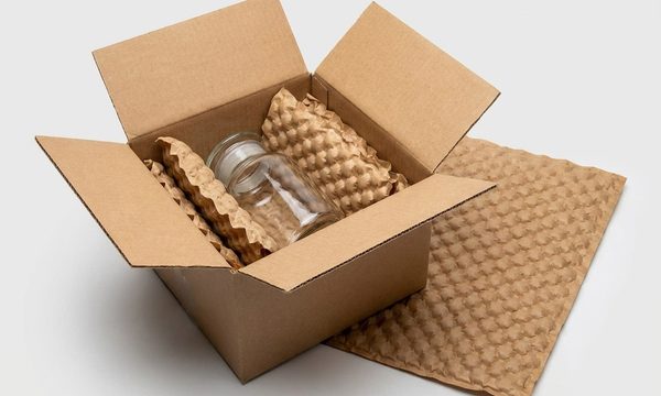 Glass protected in PaperEZ honeycomb paper cushioning in a shipping carton