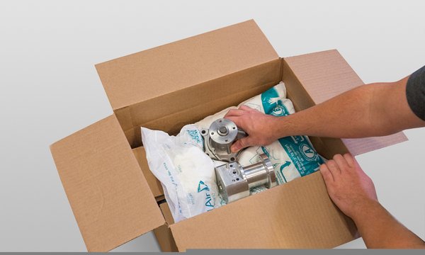 Metal component securely packed between INSTAPAK QuickRT foam cushions