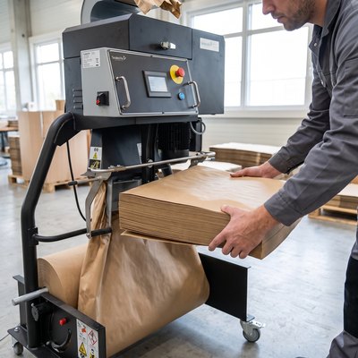 Employee loading fanfold paper into the ProPad system from below